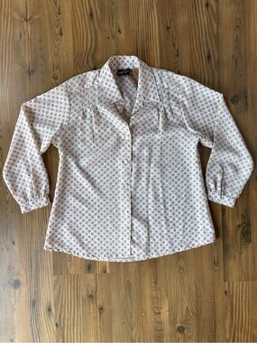 Vintage White Button-Down Shirt with retro sunburst print Sz 9